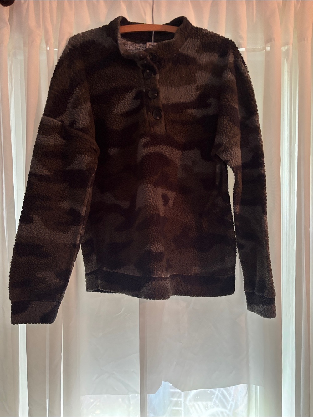 Como Vintage Brown Camo Sherpa Pullover Jacket